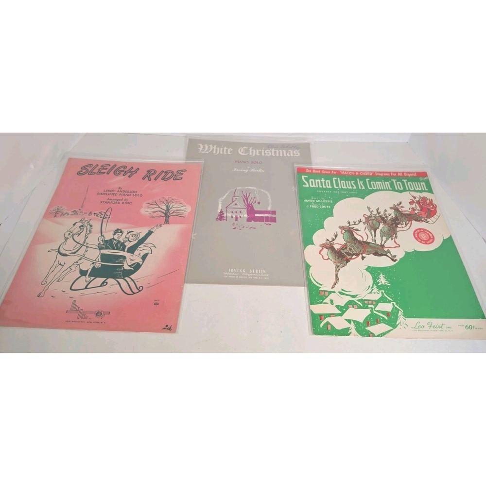 Vintage Christmas Sheet Music Lot 3 White Christmas Sleigh Ride Santa Claus 1930